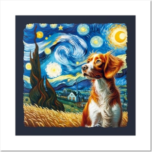 Starry Brittany Dog Portrait - Pet Portrait Posters and Art